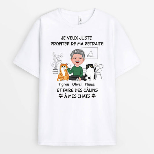 1060AFR2 Cadeau Personnalise T shirt Retraite Calins Amoureux des chats