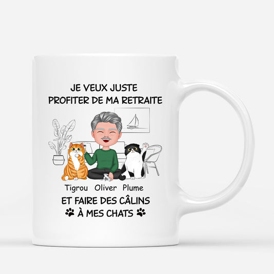 1060MFR1 Cadeau Personnalise Mug Retraite Calins Amoureux des chats