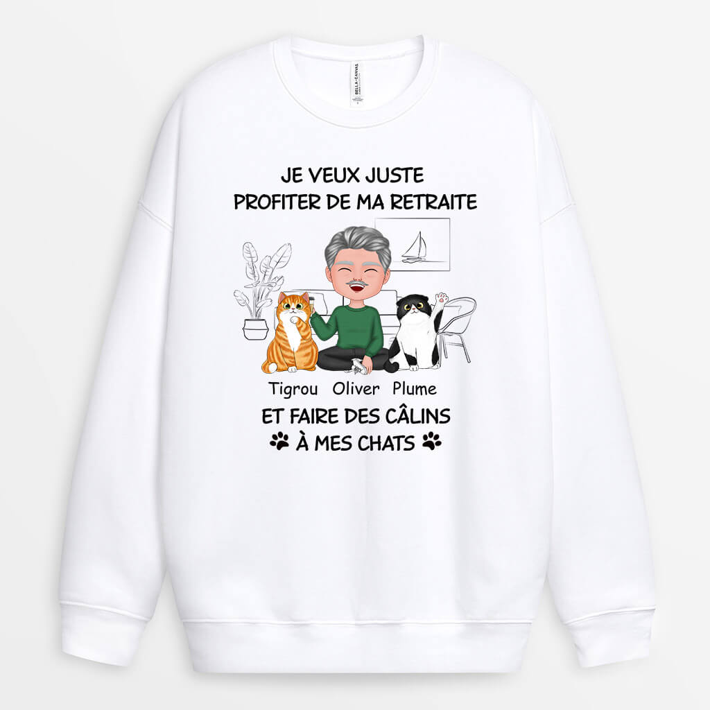 1060WFR2 Cadeau Personnalise Sweat shirt Retraite Calins Amoureux des chats