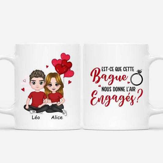 1112MFR1 Cadeau Personnalise Mug Bague Fiance Engage Mariage Couple