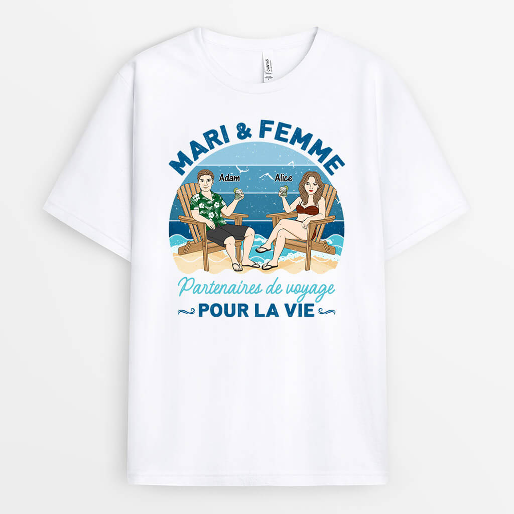 1116AFR1 Cadeau Personnalise T shirt Mari Femme Voyage Couple Amoureux