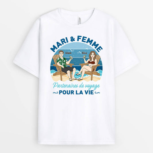 1116AFR1 Cadeau Personnalise T shirt Mari Femme Voyage Couple Amoureux