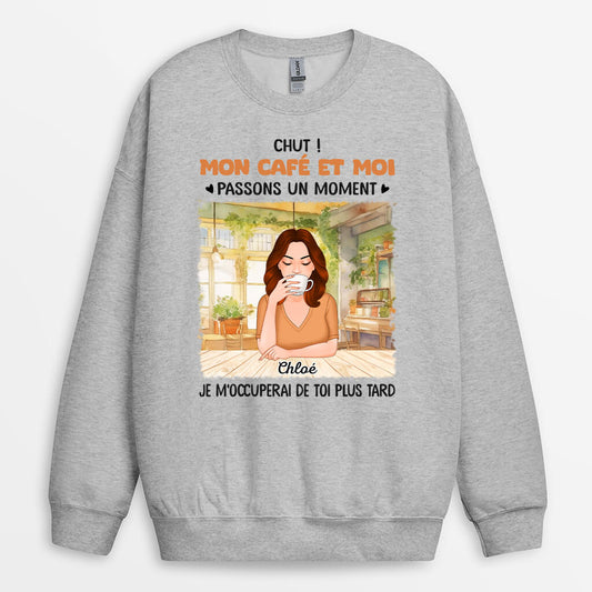 1118WFR1 Cadeau Personnalise Sweat shirt Chut Femme Cafe