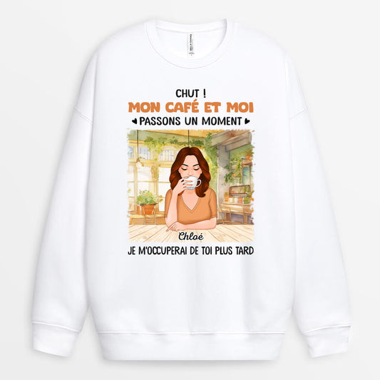 1118WFR2 Cadeau Personnalise Sweat shirt Chut Femme Cafe