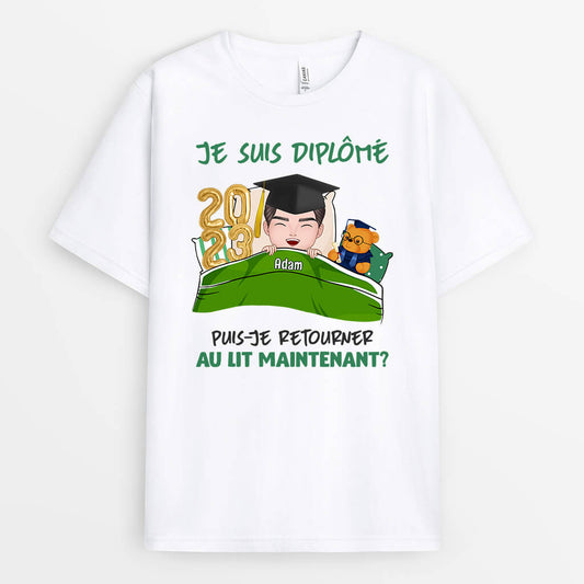 1134AFR1 Cadeau Personnalise T shirt Diplome Au Lit Diplomes