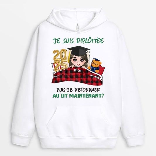 1134HFR2 Cadeau Personnalise SweataCapuche Diplome Au Lit Diplomes