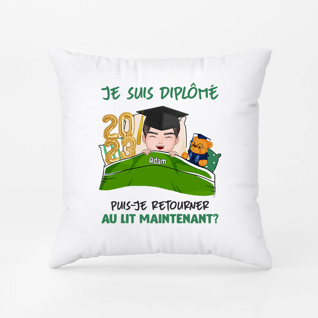 1134PFR1 Cadeau Personnalise Coussin Diplome Au Lit Diplomes