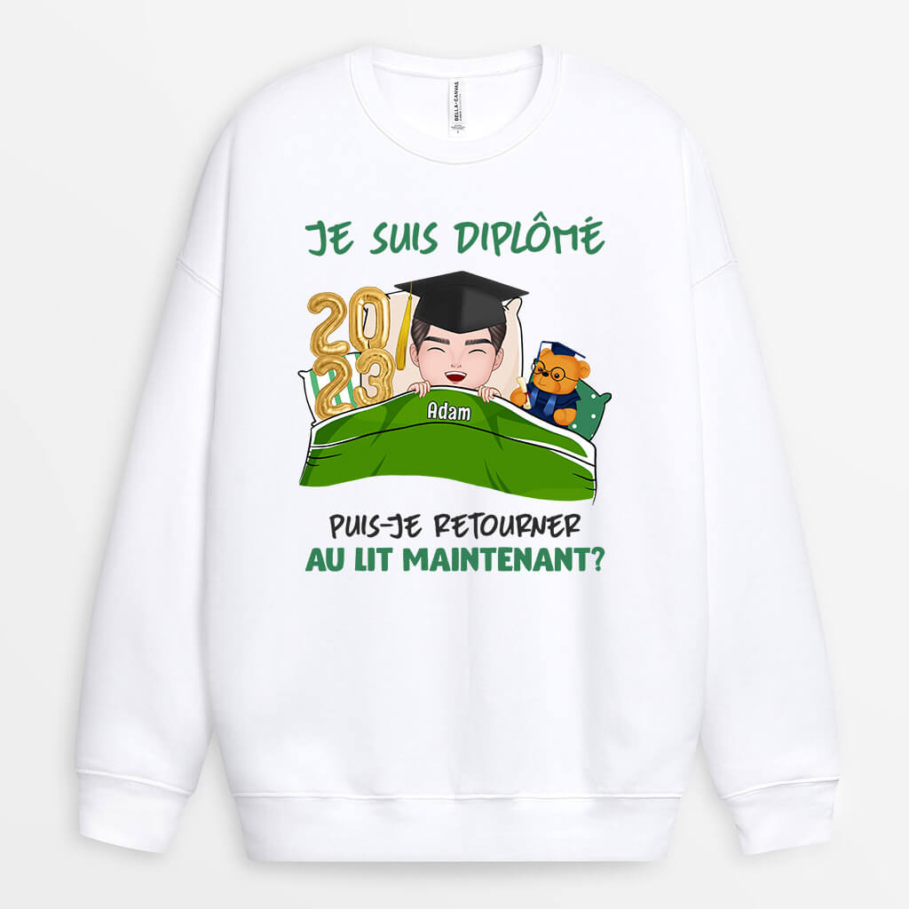 1134WFR1 Cadeau Personnalise Sweat shirt Diplome Au Lit Diplomes