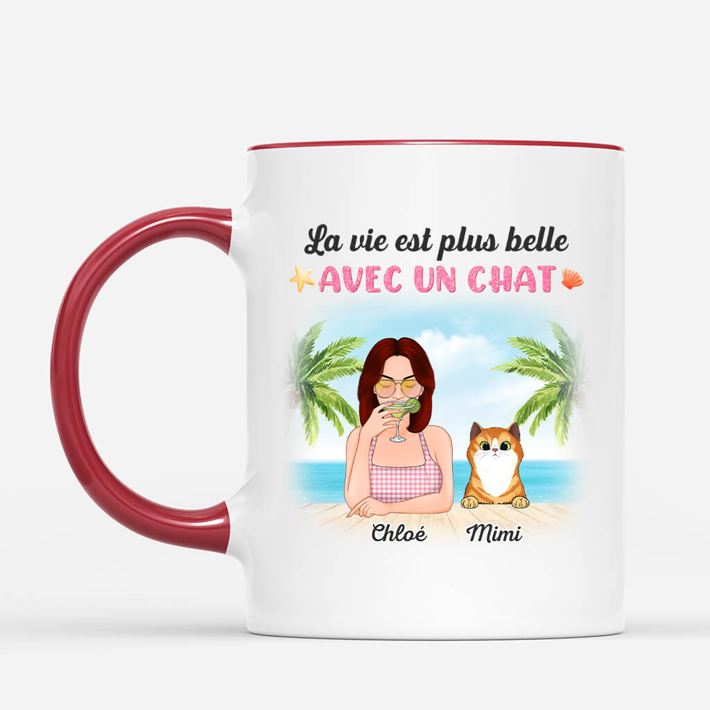 1135MFR2 Cadeau Personnalise Mug Arbre a chat Vie belle Amoureux des chats