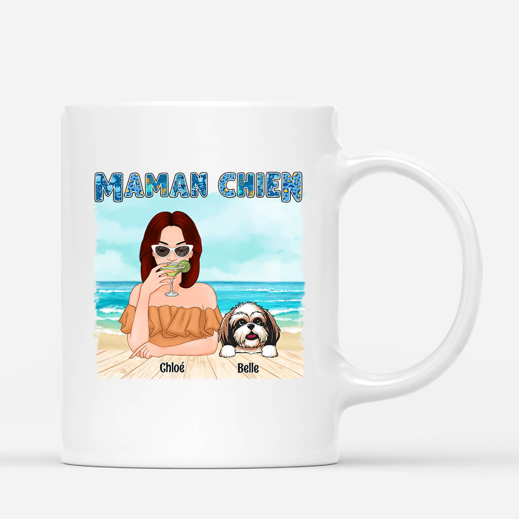 1136MFR1 Cadeau Personnalise Mug Maman Chien Plage Amoureux des chiens