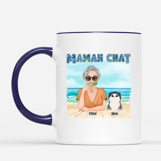 1136MFR2 Cadeau Personnalise Mug Maman Chat Plage Amoureux des chats