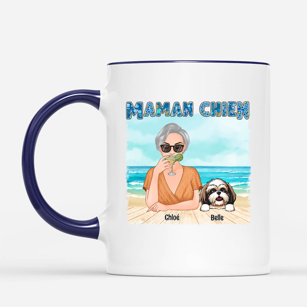 1136MFR2 Cadeau Personnalise Mug Maman Chien Plage Amoureux des chiens