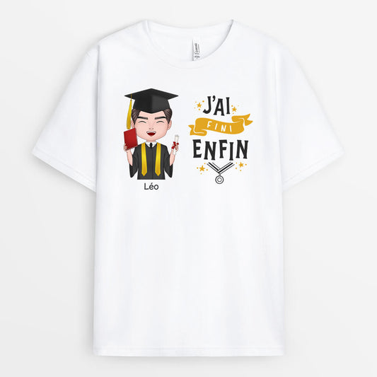 1137AFR2 Cadeau Personnalise T shirt Fini Enfin Diplomes