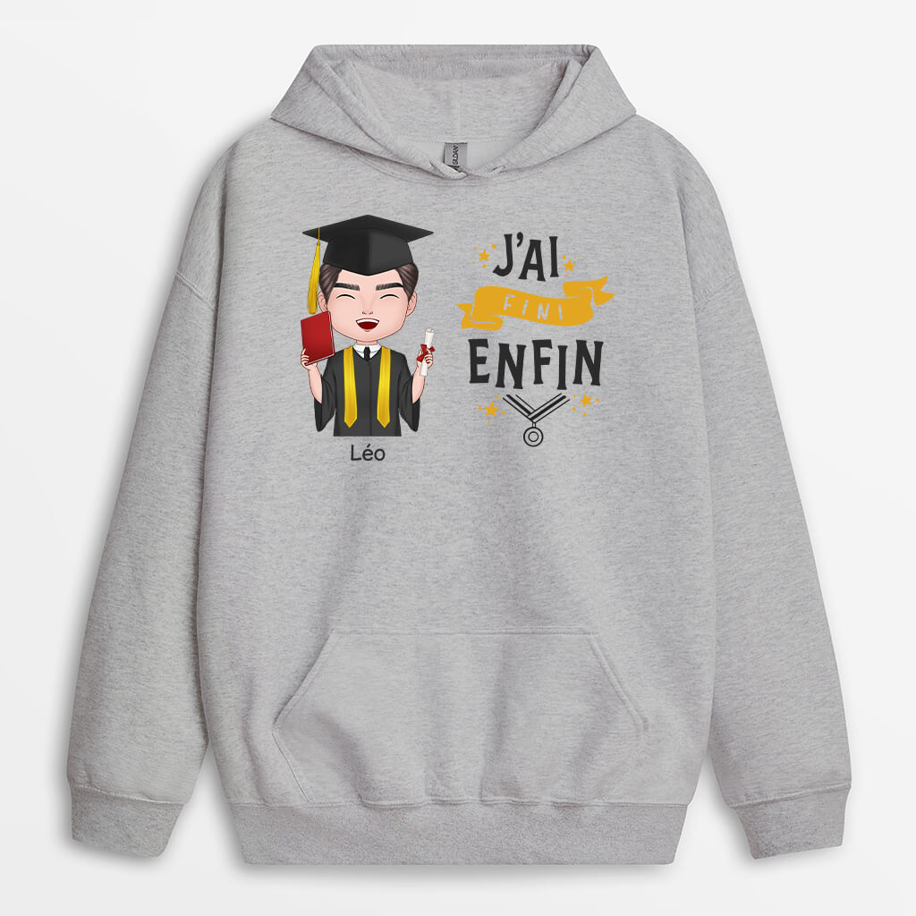 1137HFR1 Cadeau Personnalise SweataCapuche Fini Enfin Diplomes