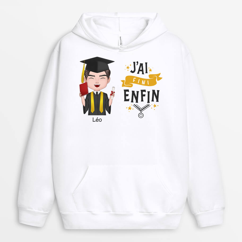 1137HFR2 Cadeau Personnalise SweataCapuche Fini Enfin Diplomes