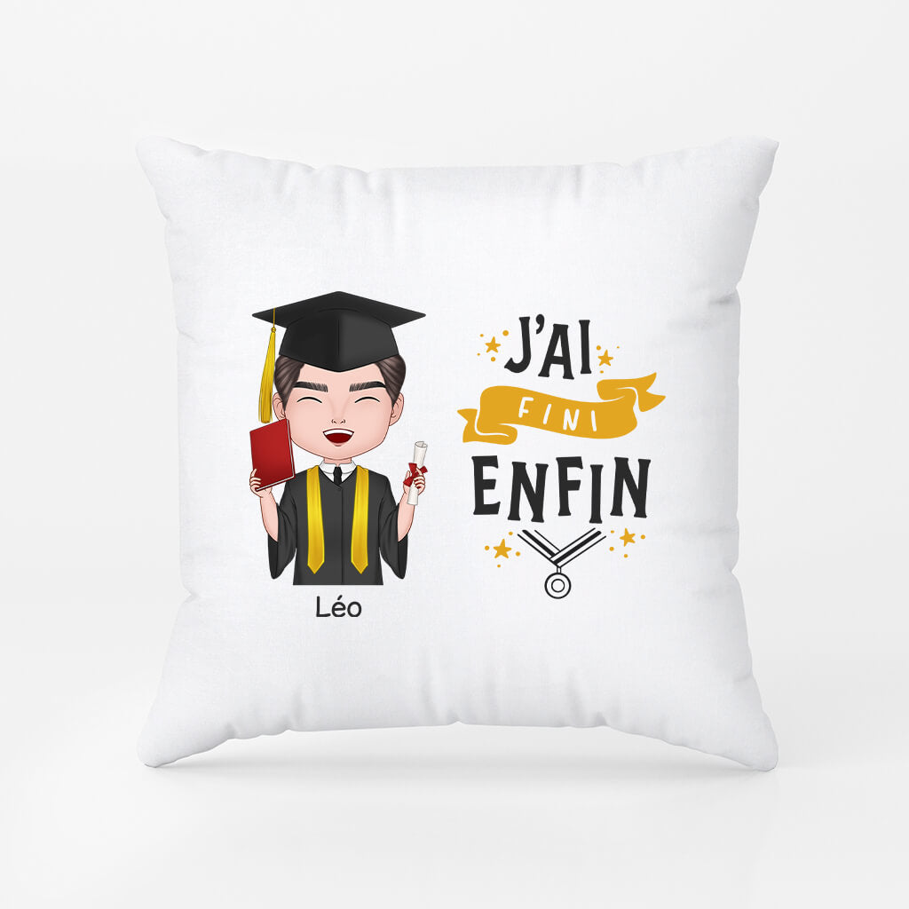 1137PFR1 Cadeau Personnalise Coussin Fini Enfin Diplomes