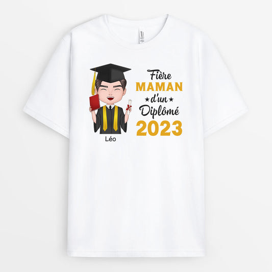 1138AFR2 Cadeau Personnalise T shirt Fier Papa Maman Diplome