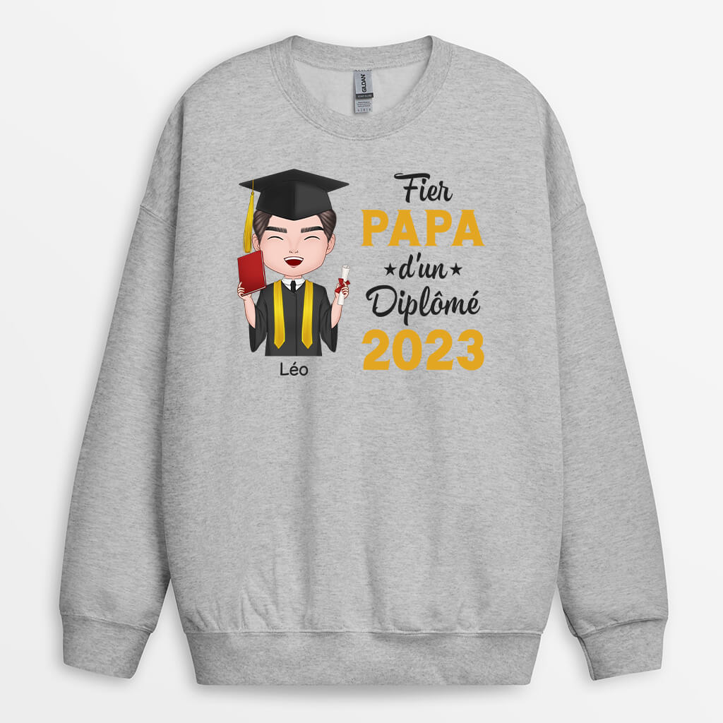 1138WFR1 Cadeau Personnalise Sweat shirt Fier Papa Maman Diplome