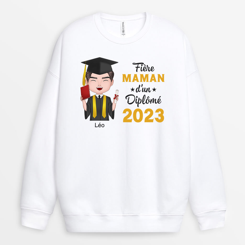 1138WFR2 Cadeau Personnalise Sweat shirt Fier Papa Maman Diplome