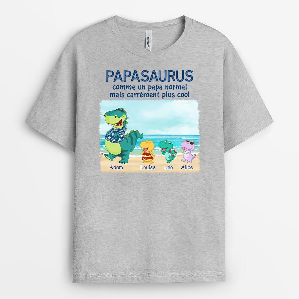 1139AFR2 Cadeau Personnalise T shirt Plage Saurus Papa Papy