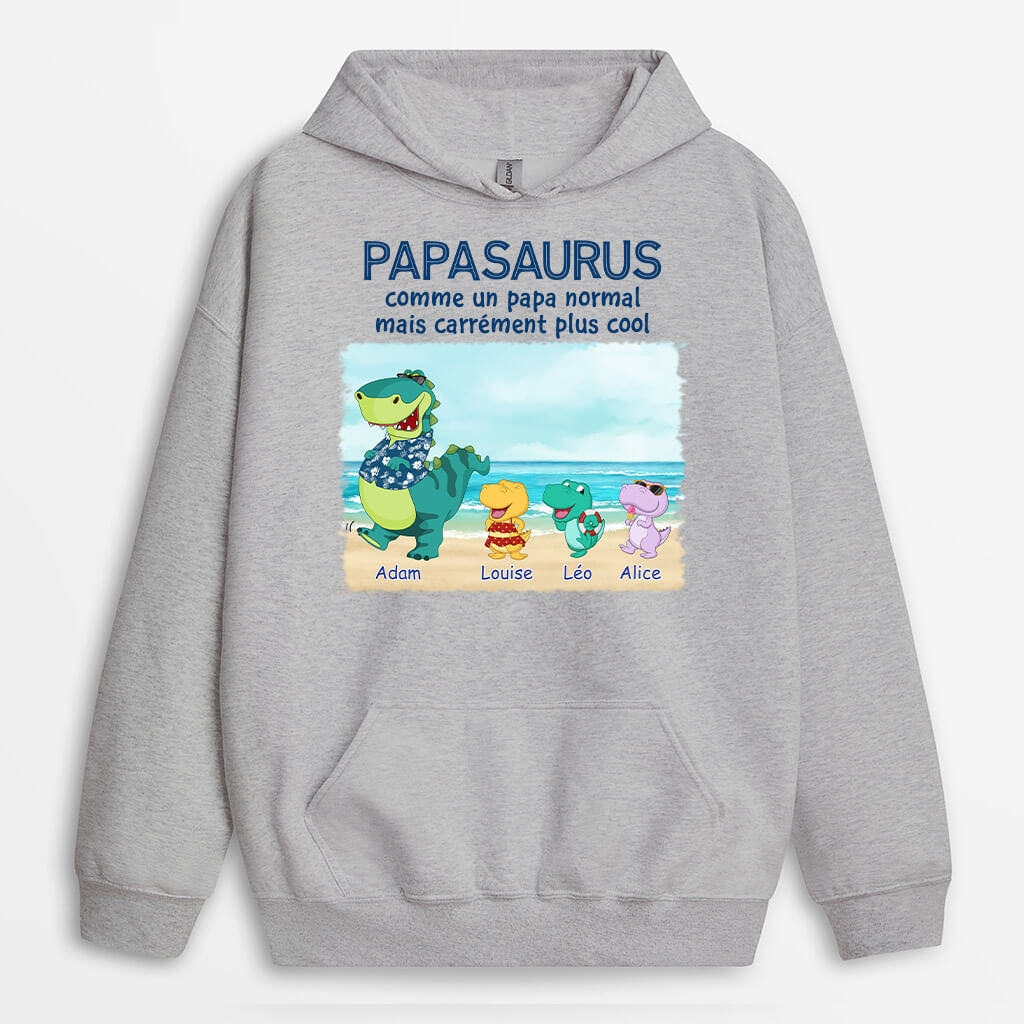 1139HFR2 Cadeau Personnalise Sweat a Capuche Plage Saurus Papa Papy