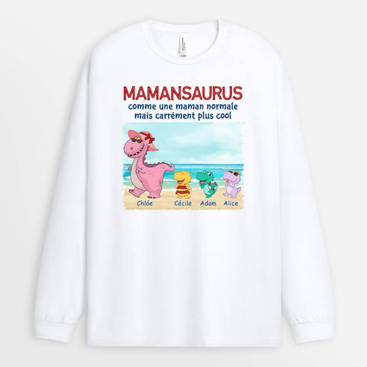 1139NFR1 Cadeau Personnalise Manches Longues Plage Saurus Maman Mamie