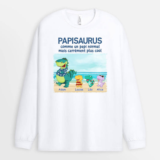 1139NFR1 Cadeau Personnalise Manches Longues Plage Saurus Papa Papy