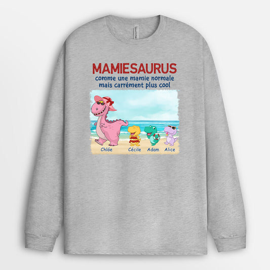 1139NFR2 Cadeau Personnalise Manches Longues Plage Saurus Maman Mamie