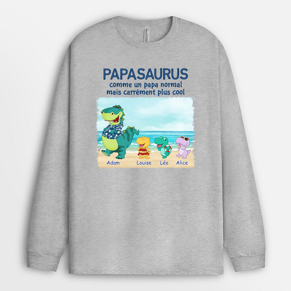 1139NFR2 Cadeau Personnalise Manches Longues Plage Saurus Papa Papy