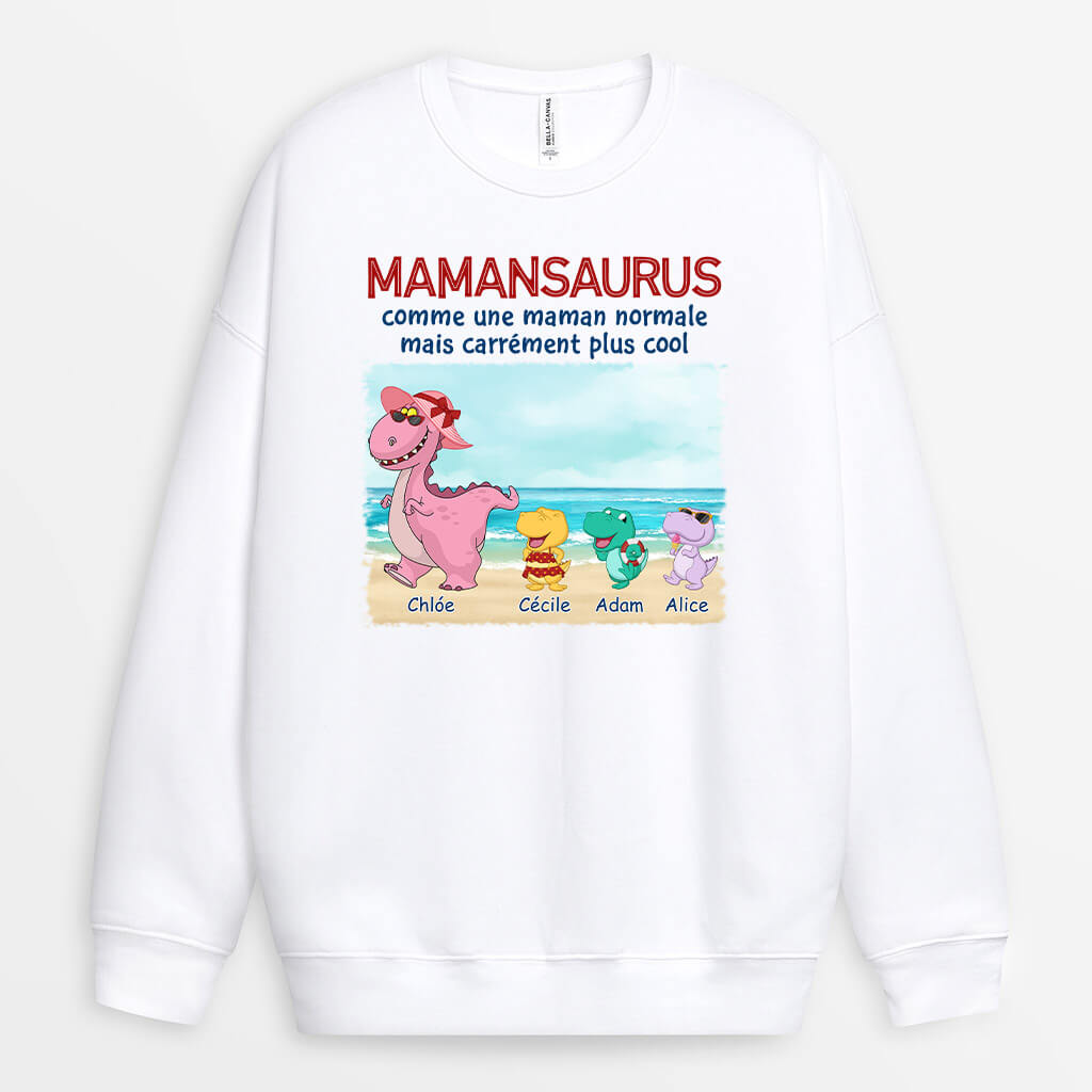 1139WFR1 Cadeau Personnalise Sweat shirt Plage Saurus Maman Mamie