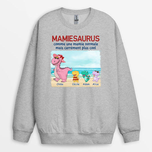 1139WFR2 Cadeau Personnalise Sweat shirt Plage Saurus Maman Mamie