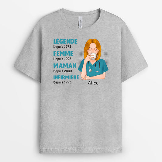 1145AFR2 Cadeau Personnalise T shirt Epouse Maman Mamie Infirmiere Geniale