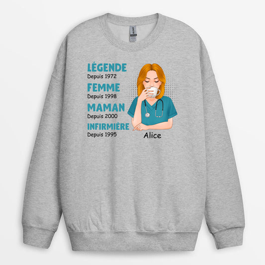 1145WFR2 Cadeau Personnalise Sweat shirt Epouse Maman Mamie Infirmiere Geniale