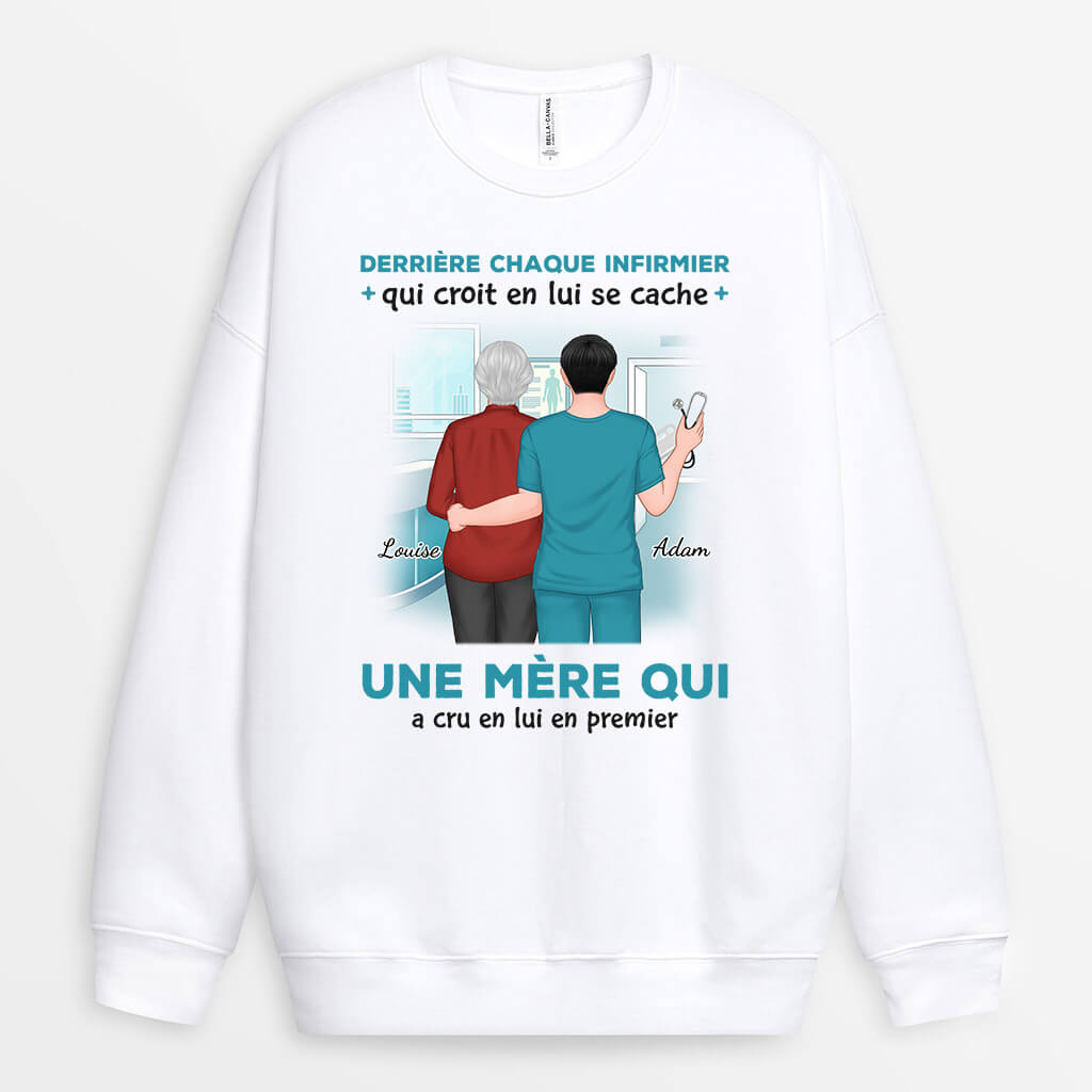 1146WFR1 Cadeau Personnalise Sweatshirt Derriere Infirmier Mere