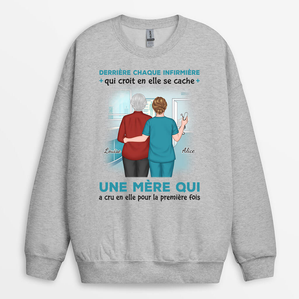 1146WFR2 Cadeau Personnalise Sweatshirt Derriere Infirmiere Mere