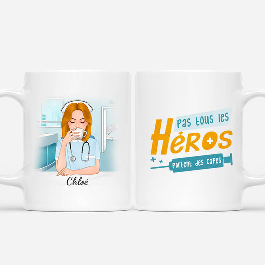 1148MFR1 Cadeau Personnalise Mug Heros Cape Infirmier Infirmiere