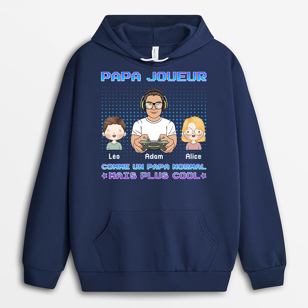 1160HFR1 Cadeau Personnalise Sweat a Capuche Papa Joueur Pere