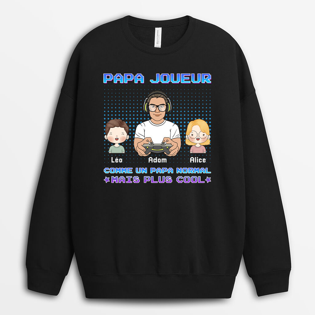 1160WFR2 Cadeau Personnalise Sweatshirt Papa Joueur Pere