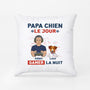 1161PFR2 Cadeau Personnalise Coussin Papa Chien Jour Gamer Nuit Amoureux des chiens