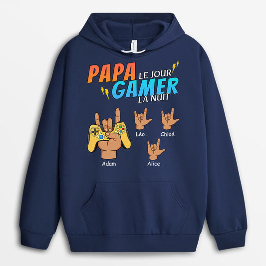 1163HFR2 Cadeau Personnalise Sweat a Capuche Papa Jour Gamer Nuit Pere