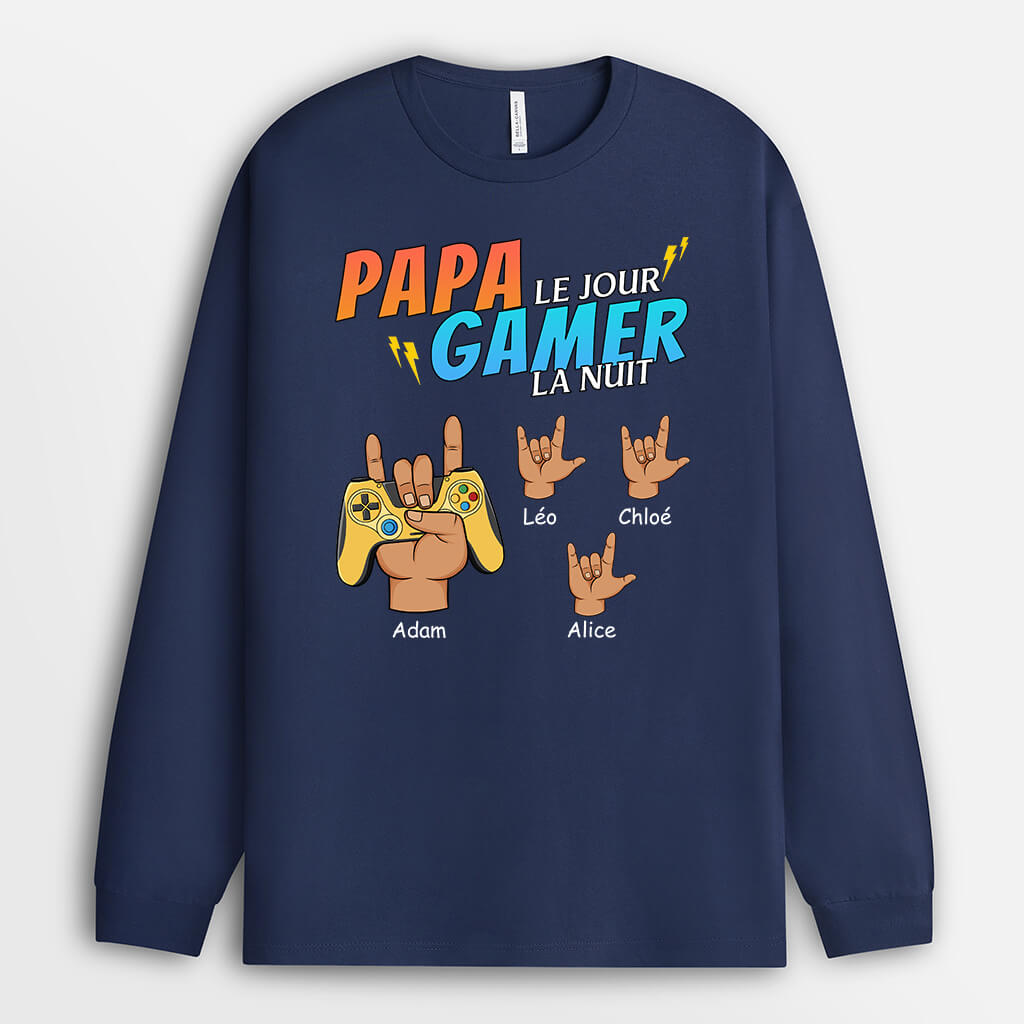 1163NFR2 Cadeau Personnalise Manches Longues Papa Jour Gamer Nuit Pere