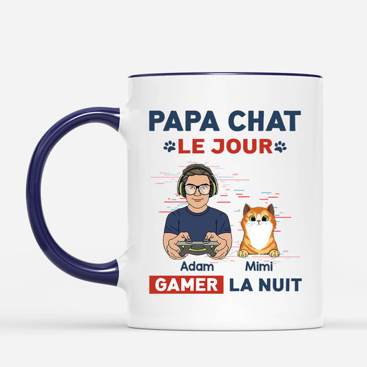 1164MFR2 Cadeau Personnalise Mug Papa Chat Jour Gamer Nuit Amoureux des chats