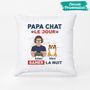 1164PFR2 Cadeau Personnalise Coussin Papa Chat Jour Gamer Nuit Amoureux des chats