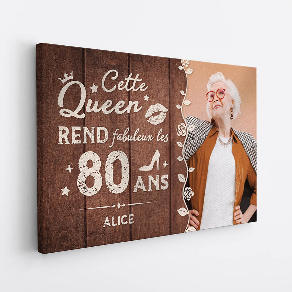 1165CFR2 Cadeau Personnalise Toile Queen Fabuleux 80 Ans Mamie