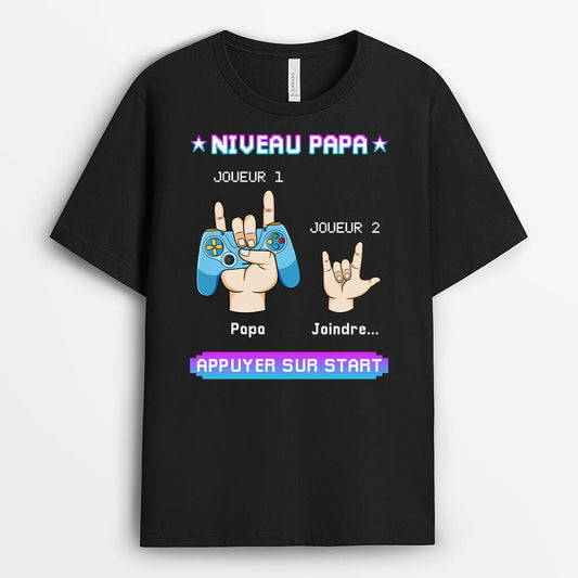 1166AFR2 Cadeau Personnalise T shirt Niveau Papa Gamer Pere