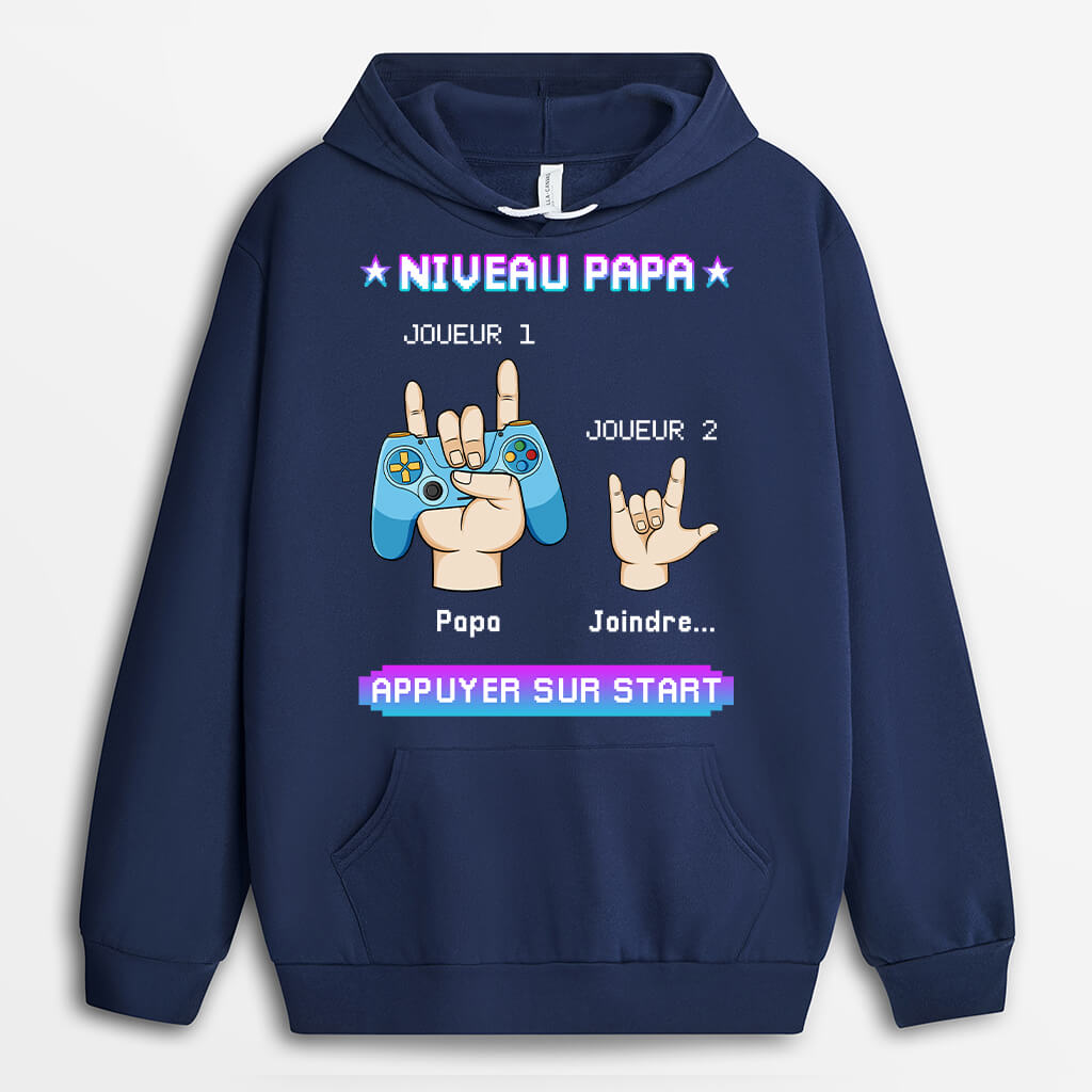 1166HFR1 Cadeau Personnalise Sweat a Capuche Niveau Papa Gamer Pere