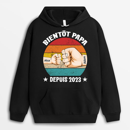 1170HFR1 Cadeau Personnalise Sweat a Capuche Bientot Papa