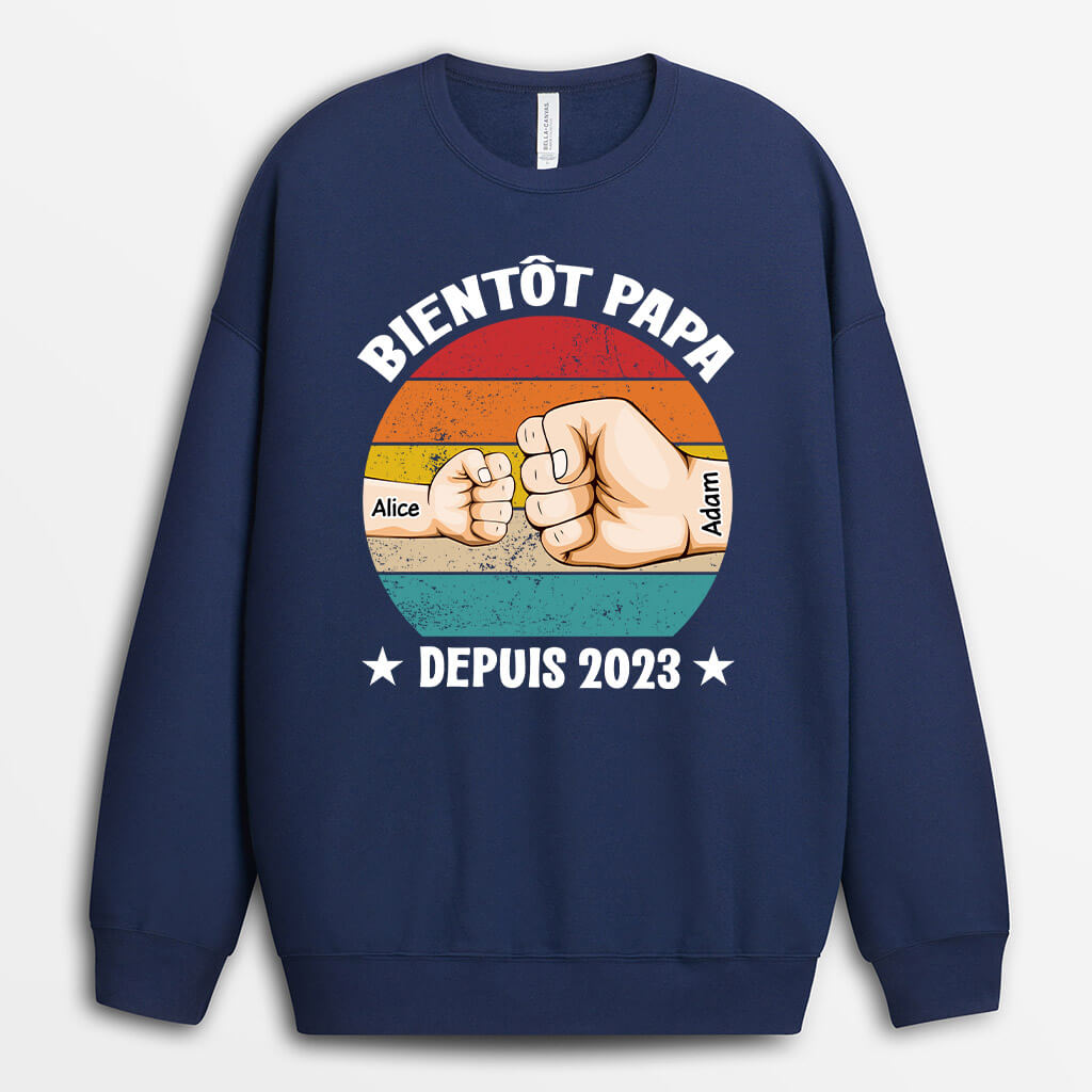 1170WFR2 Cadeau Personnalise Sweat shirt Bientot Papa