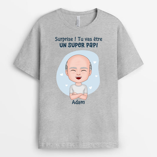 1172AFR2 Cadeau Personnalise T shirt Surprise Super Papa Pere