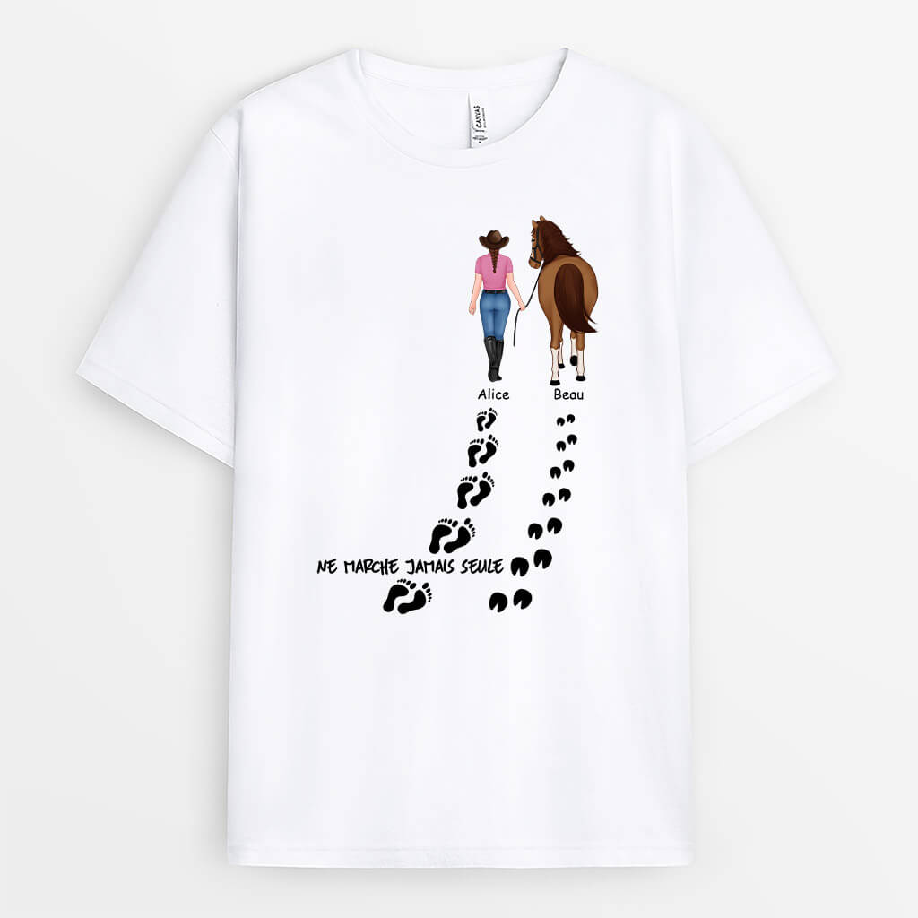 1187AFR2 Cadeau Personnalise T shirt Marche Seule Cheval Amoureux des animaux_a39b3047 5e29 44e8 bff9 f21af789e83f